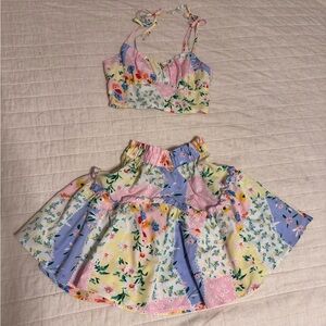SHEIN Floral Patchwork Skirt Set - Multicolor